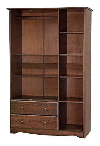 100% Solid Wood Armoire Wardrobe Closet, Java, 4 Shelves, 1 Clothing Rod, 2 Drawers, 1 Lock E852