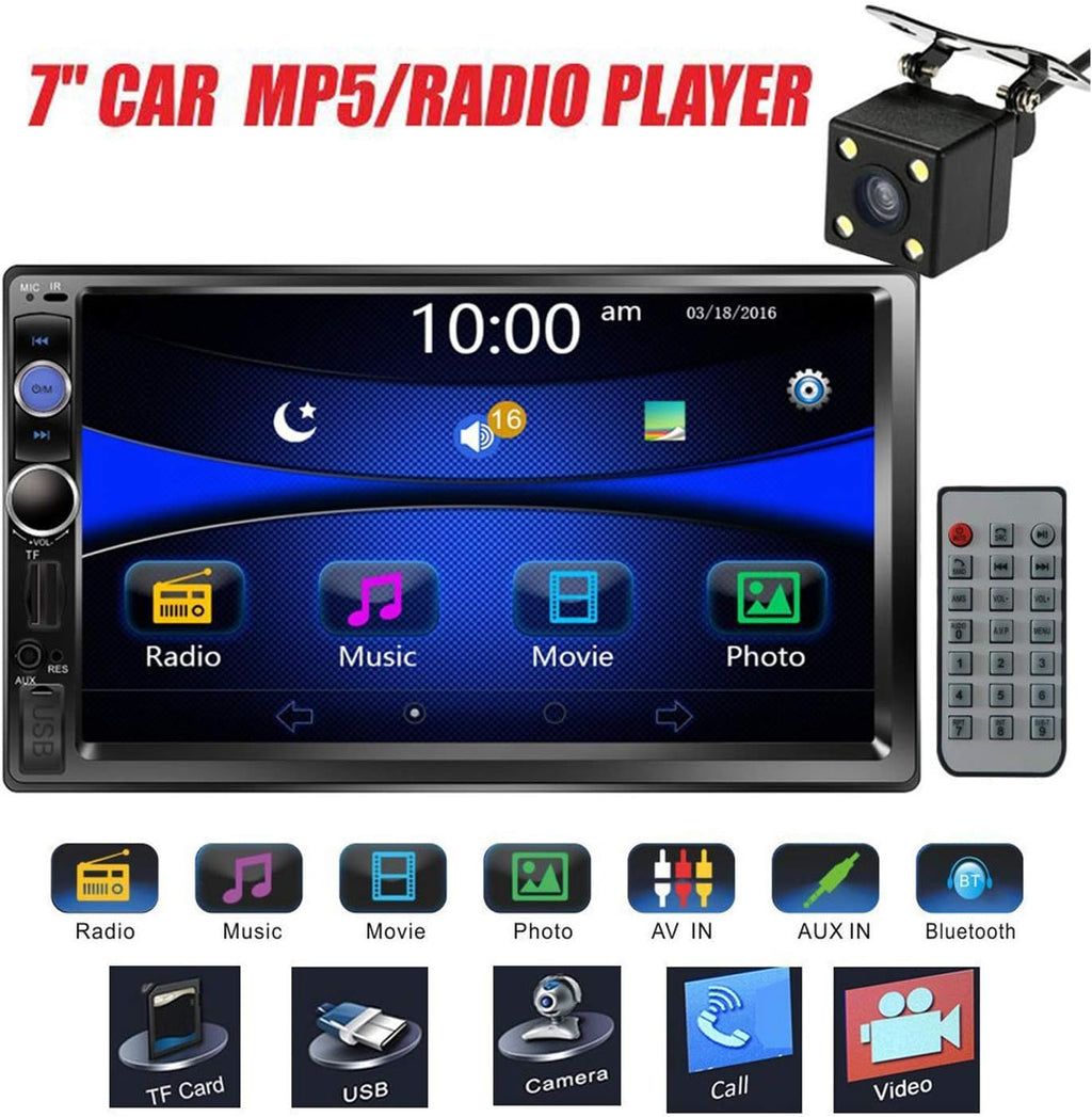 Double Din 7 Touchscreen Car Stereo with Bluetooth FM AM Radio MP3 USB AUX Rear View Camera W498