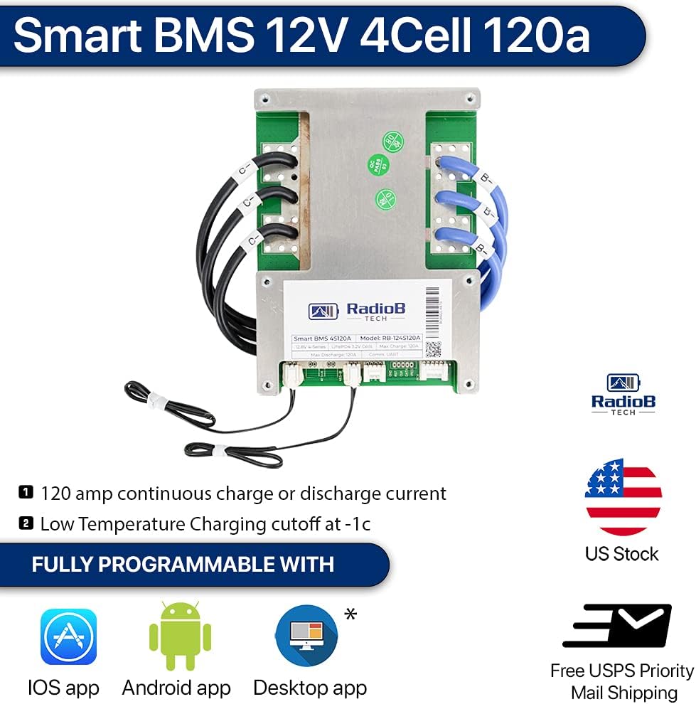 Smart BMS 4S 12V 120A Lifepo4 Lithium Battery Protection Board with Balance Leads and Wireless Bluetooth Module S4254