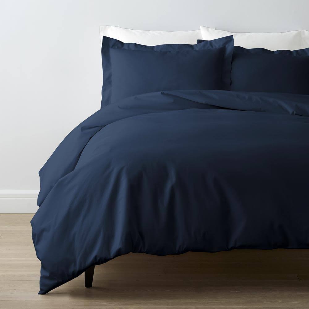 Navy Solid Cotton Percale King Duvet Cover B566