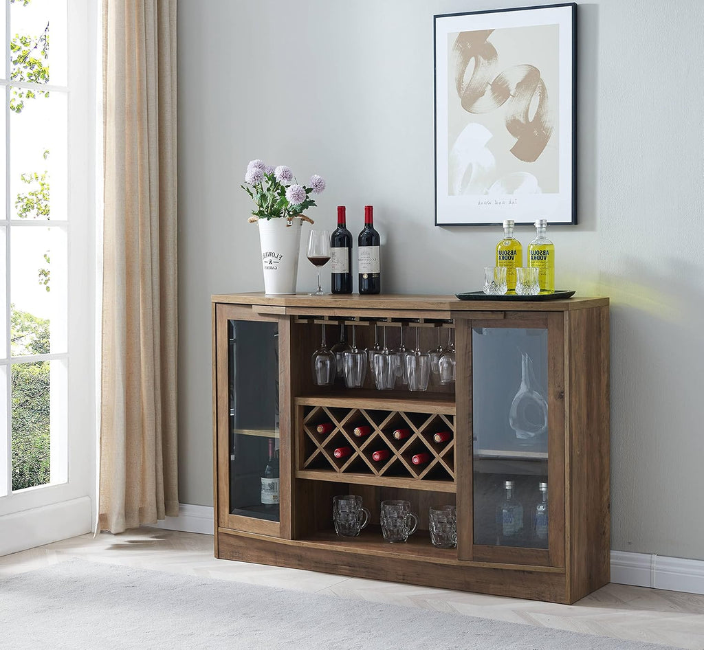 Mahogany Bar Cabinet with Curved Glass Doors G5570