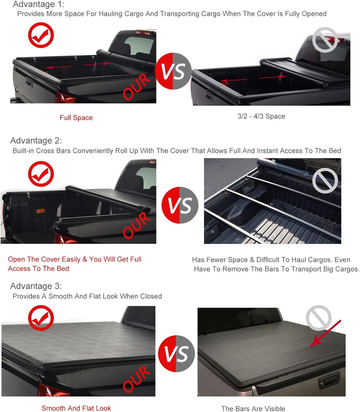 Soft Roll Up Tonneau Cover for 6.5ft Fleetside Bed Pickup T210