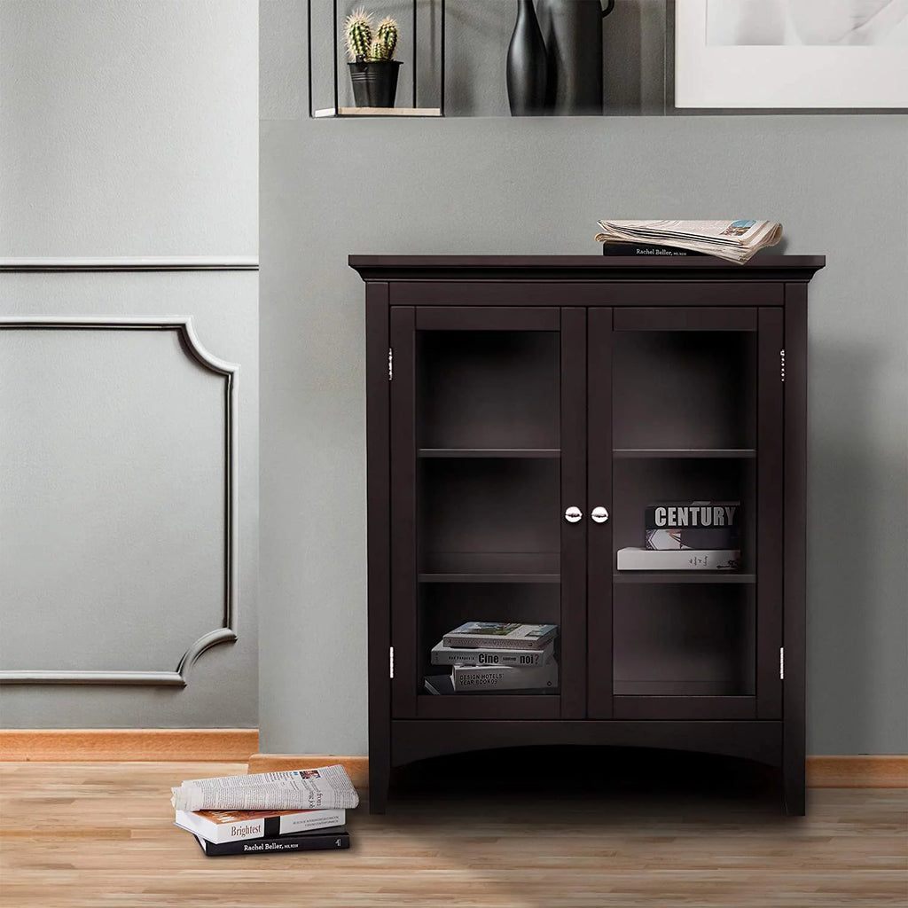 Wooden Floor Cabinet with 2 Glass Doors B1434