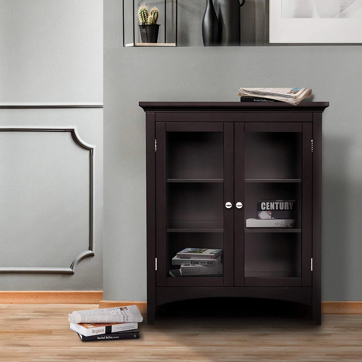 Wooden Floor Cabinet with 2 Glass Doors B1434