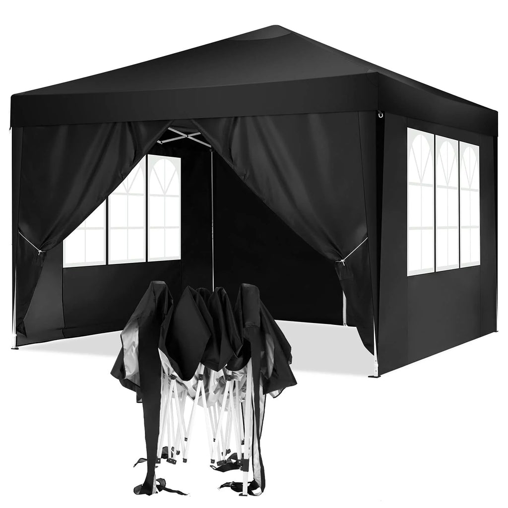 10x10ft Waterproof Popup Canopy with 4 Sidewalls Black J40826