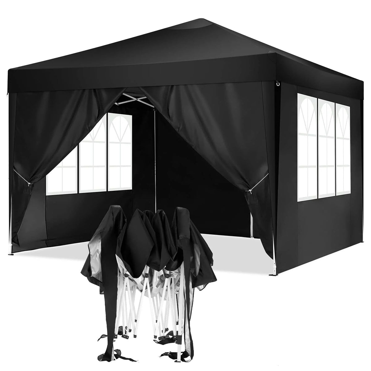 10x10ft Waterproof Popup Canopy with 4 Sidewalls Black J40826