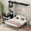 White Wood Full Murphy Bed with Desk and Storage Shelves K699845