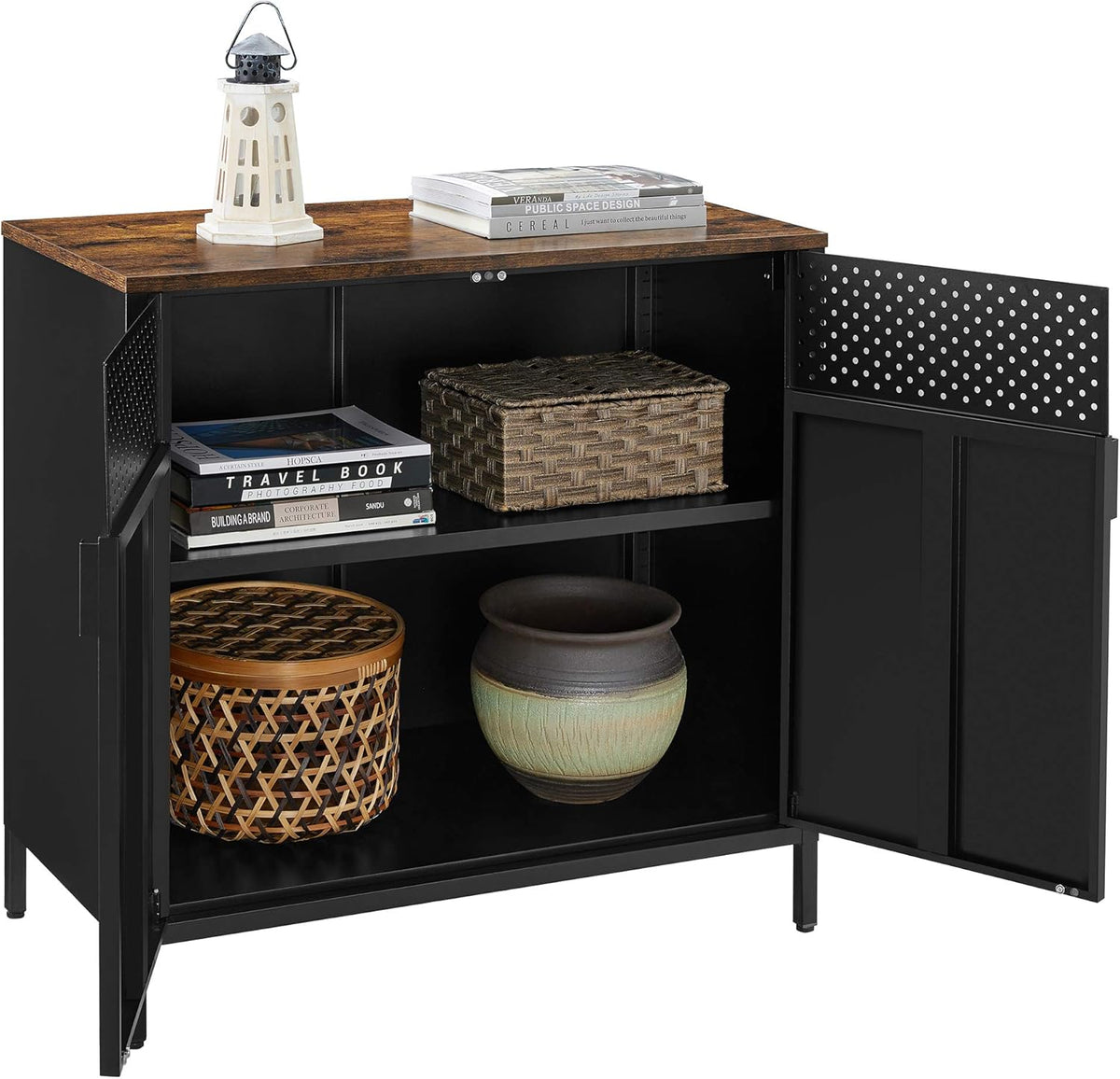 Rustic Brown and Black Storage Sideboard D541736