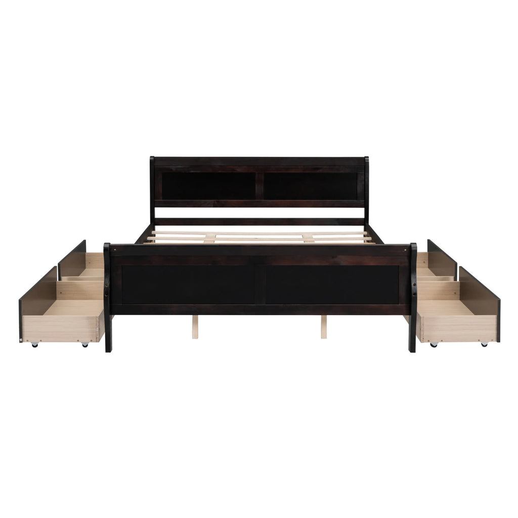 Queen Size Wood Platform Bed with 4 Drawers V9250