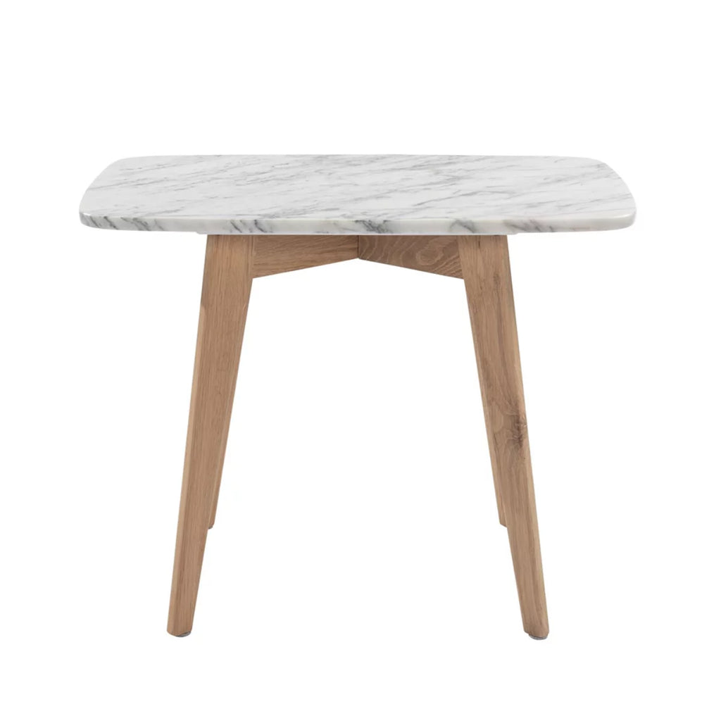 White and Beige Rectangular Marble Side Table J86238