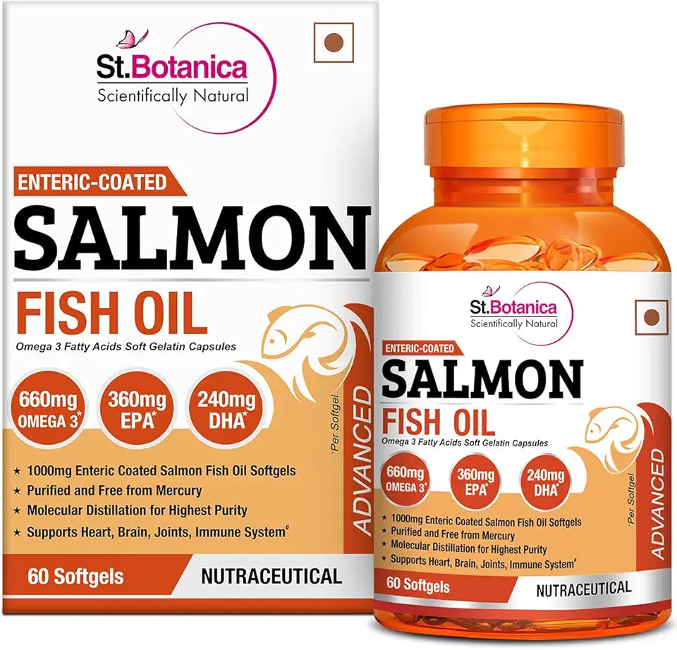 Salmon Fish Oil 1000mg Double Strength 650mg Omega 3 60 Enteric Coated Softgels D2923
