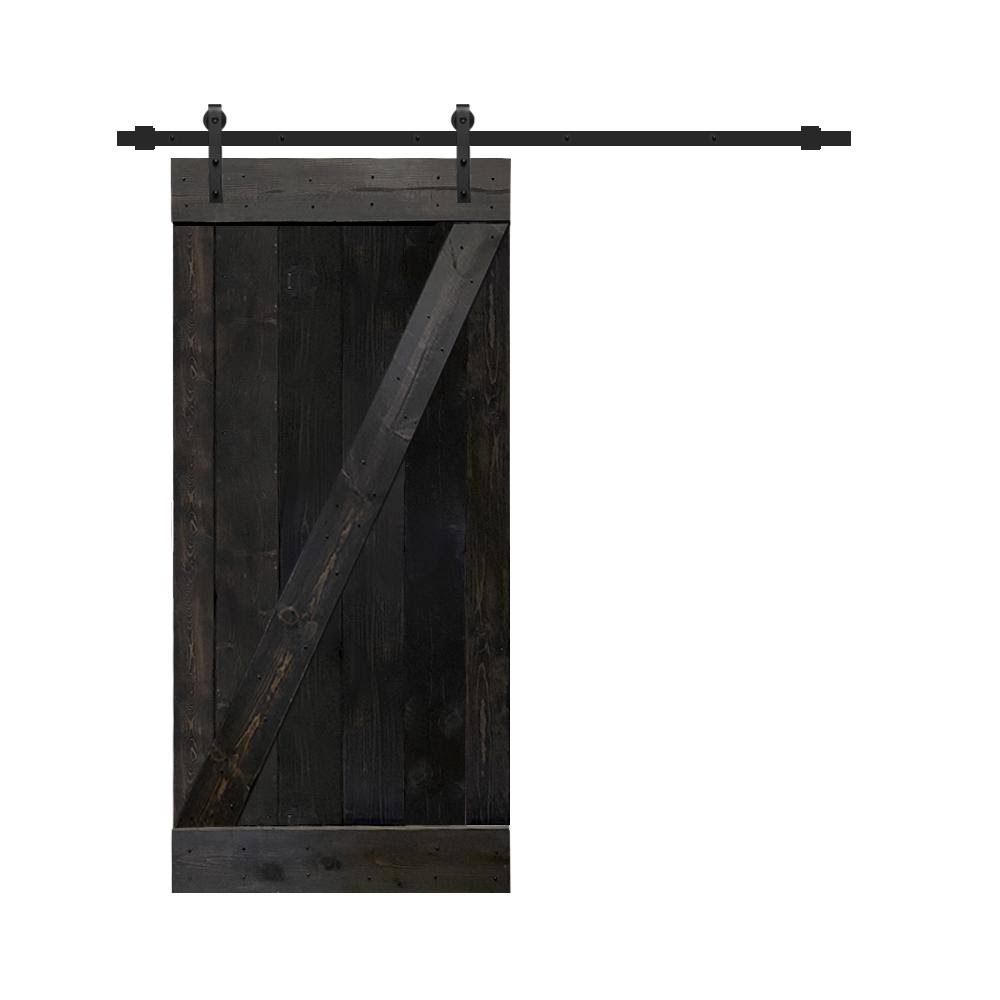 Charcoal Black Solid Wood Interior Sliding Barn Door with Hardware Kit A430