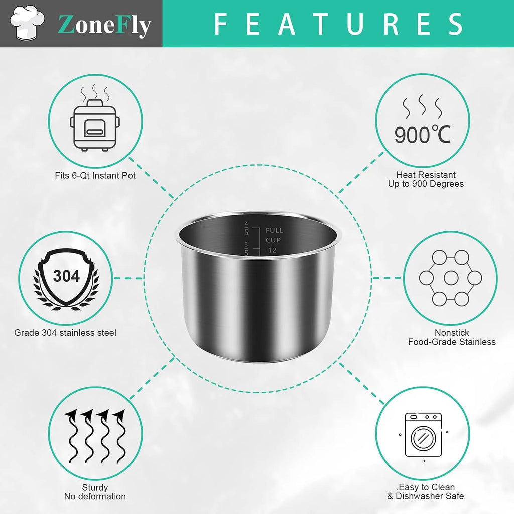 6 Qt Stainless Steel Inner Pot for 6 Quart Pressure Cooker V734