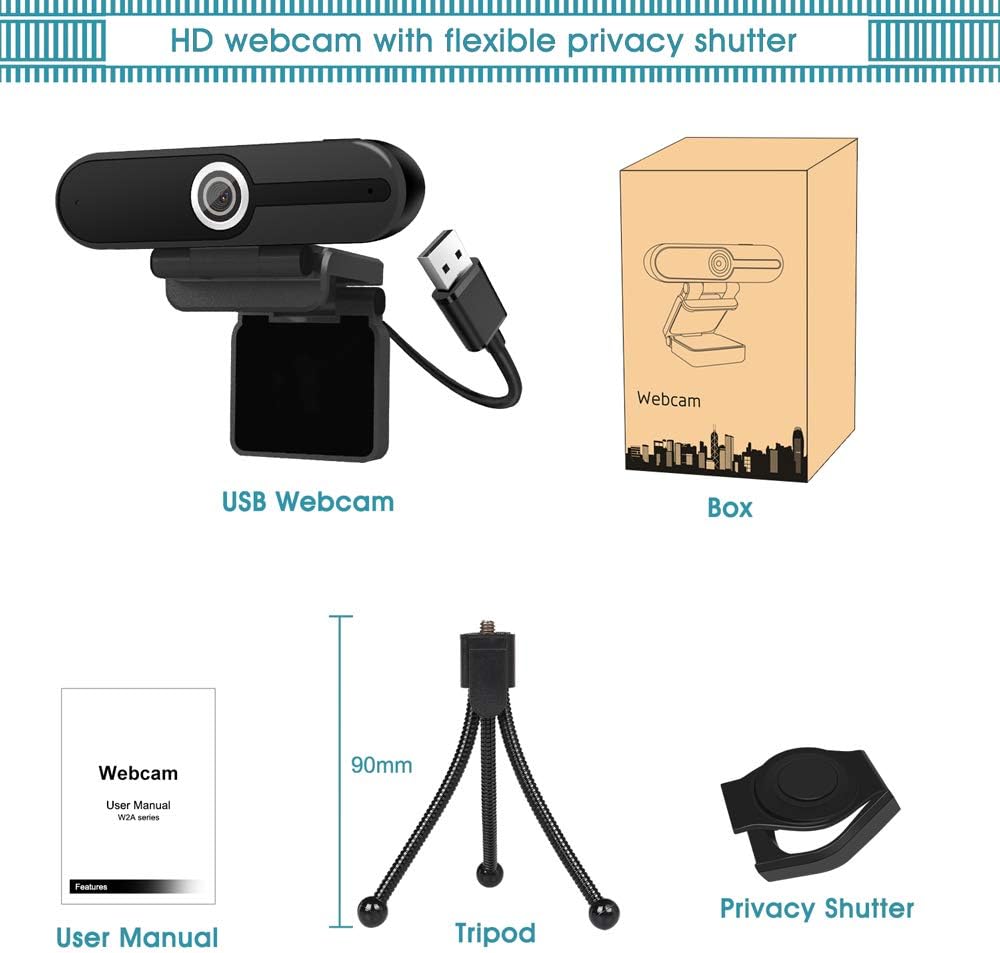4K Webcam with Microphone 8MP USB 1080P Privacy Cover Mini Tripod Pack of 2 X182