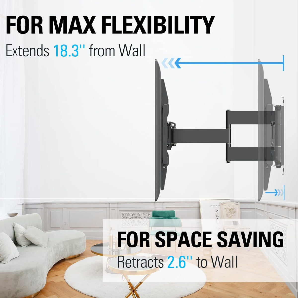Full Motion TV Wall Mount Bracket for 42-75 Inch TVs, Max VESA 600x400mm, 132 lbs D4368
