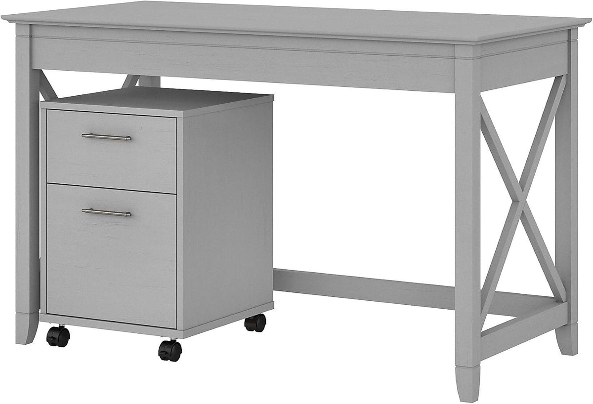 48W Dark Gray Hickory Writing Desk with 2 Drawer Mobile File Cabinet L785435