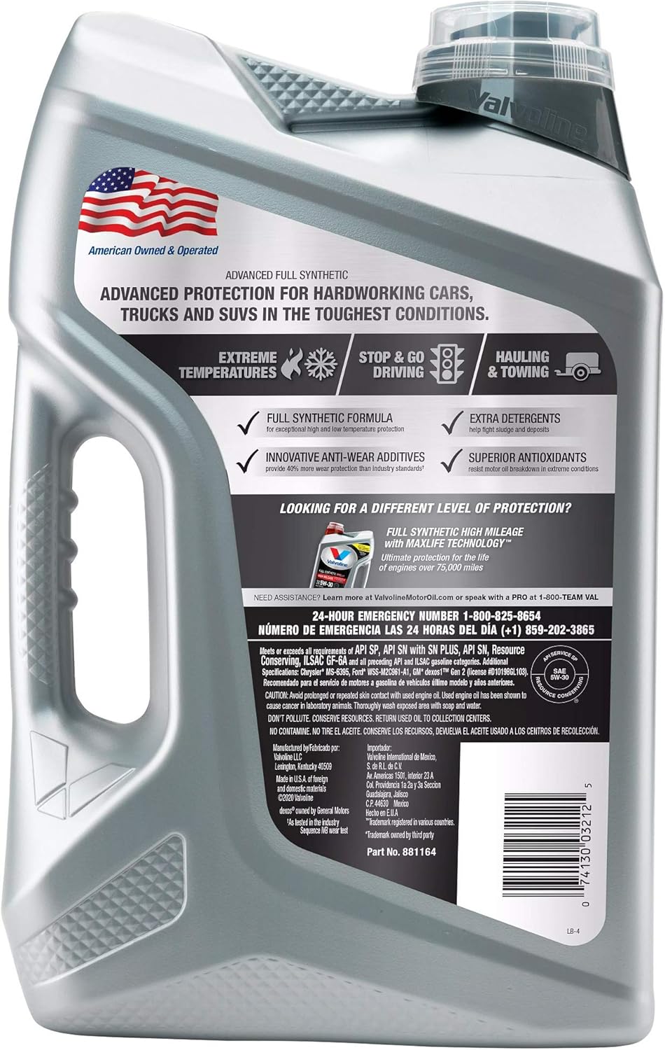 Advanced Full Synthetic SAE 5W-30 Motor Oil 5 QT, Case of 3, Pack of 2 M826