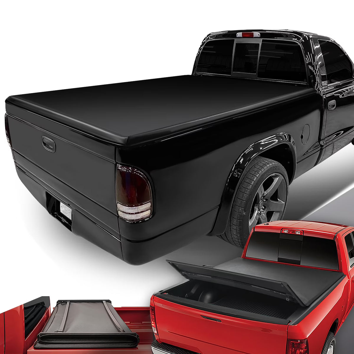 Tri-Fold Soft Top Tonneau Cover for Dakota Fleetside Bed E555418