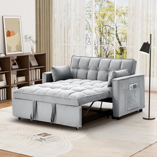 Dark Grey Velvet Convertible Sleeper Sofa Bed I295804