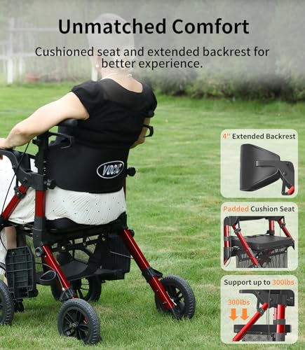 Lightweight Foldable Rollator Walker with Seat and Brakes S5814