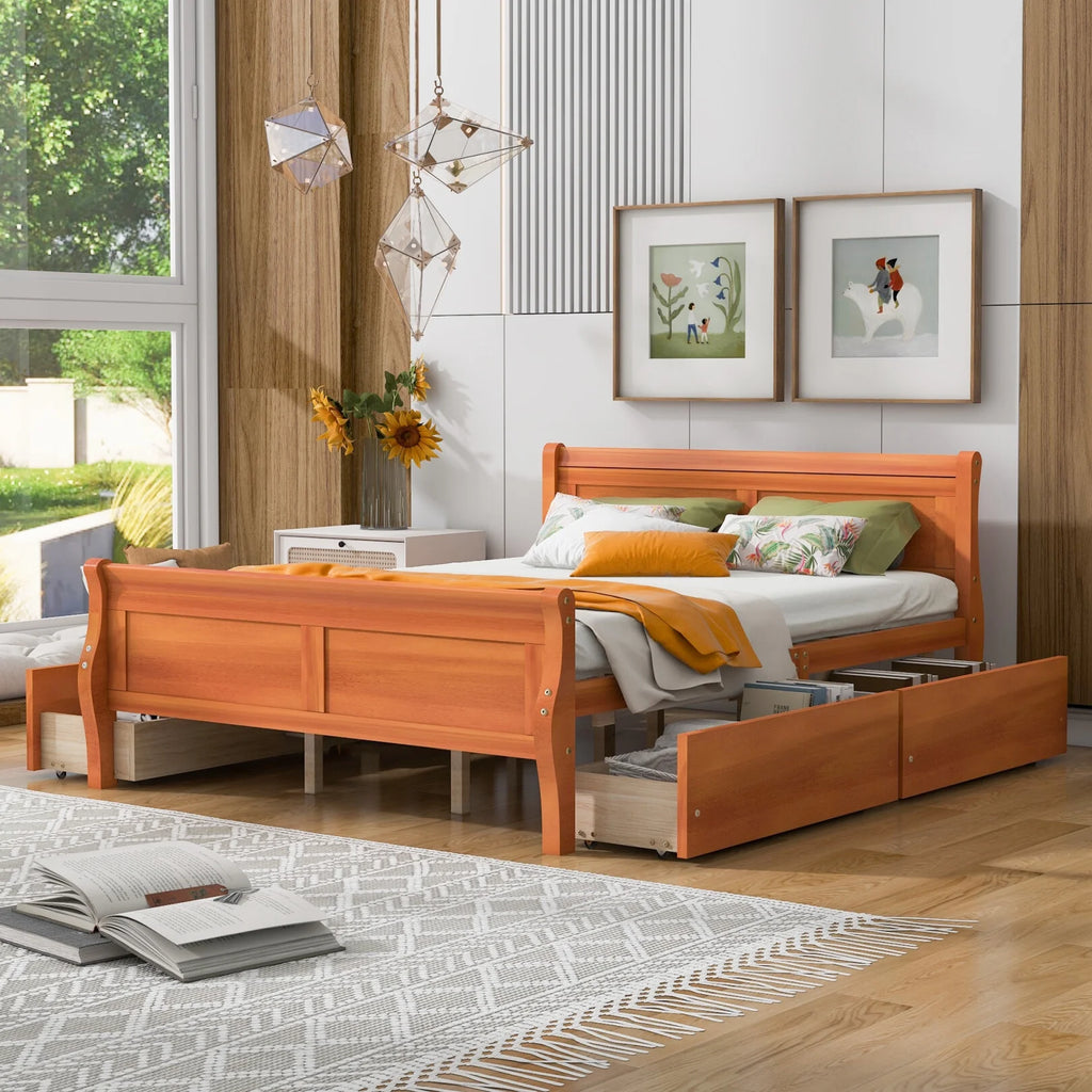 Queen Size Wood Platform Bed with 4 Drawers V9250