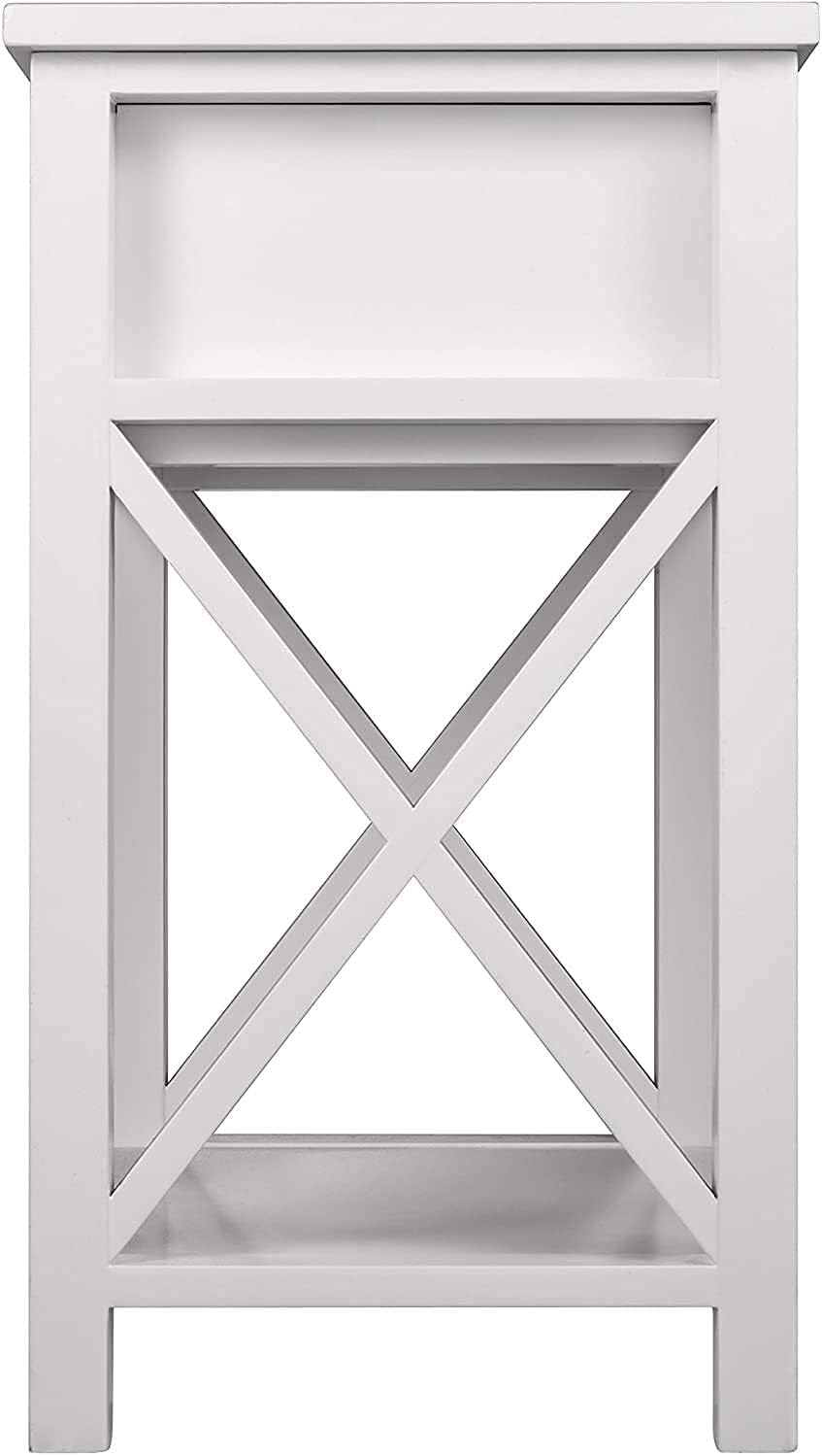 White Wooden Side End Table with Bin Drawer Set of 2 H421036