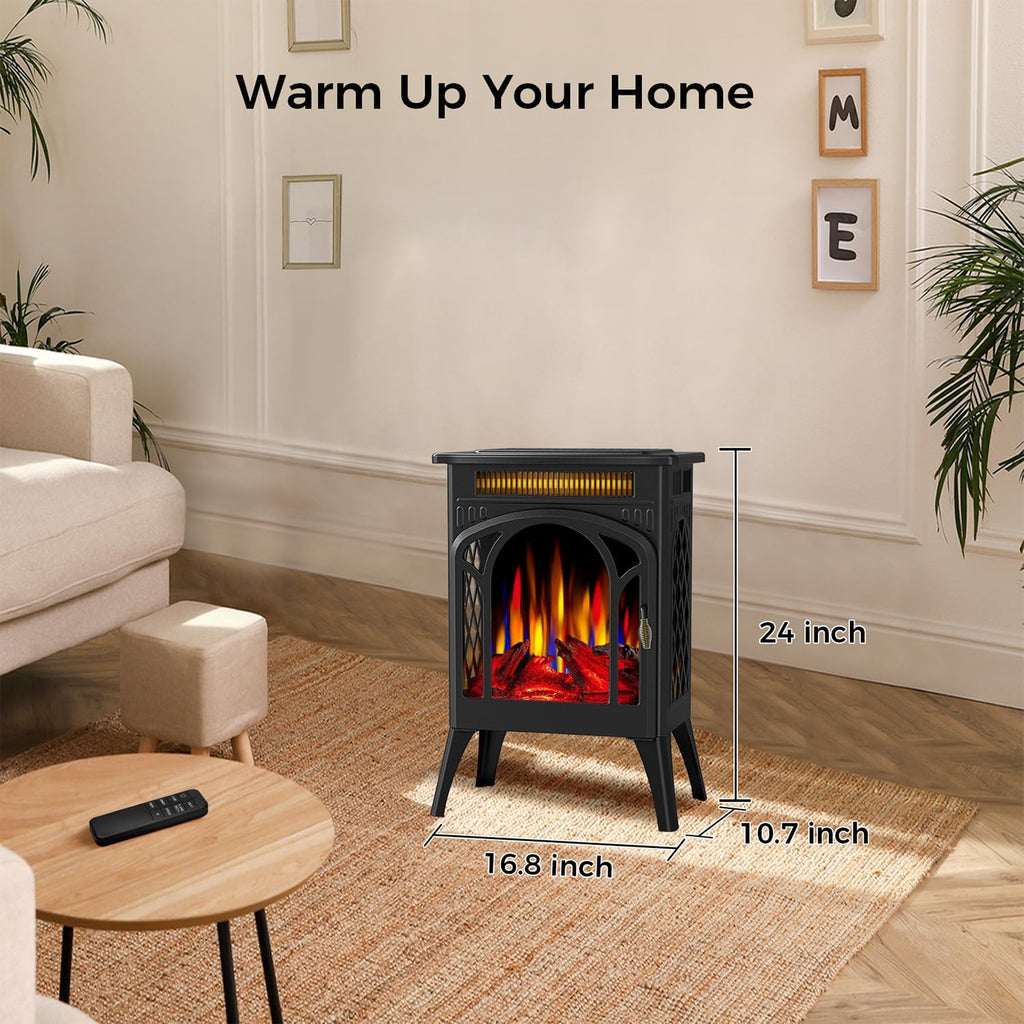 Electric Fireplace Stove, 1500W, 17" Infrared Heater, Remote Control, 8H Timer B360727