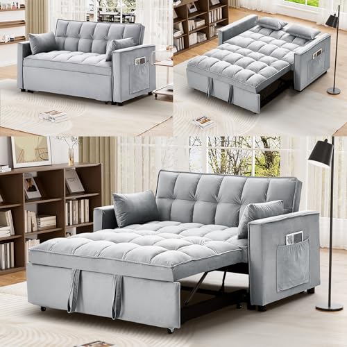 Dark Grey Velvet Convertible Sleeper Sofa Bed I295804