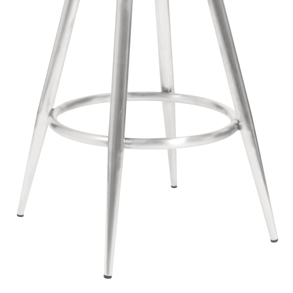 30 inch Bar Height Barstool in Brushed Stainless Steel and Vintage Grey Faux Leather F63228