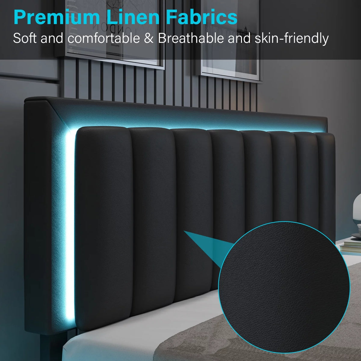 Queen Size LED Upholstered Platform Bed Frame B290707