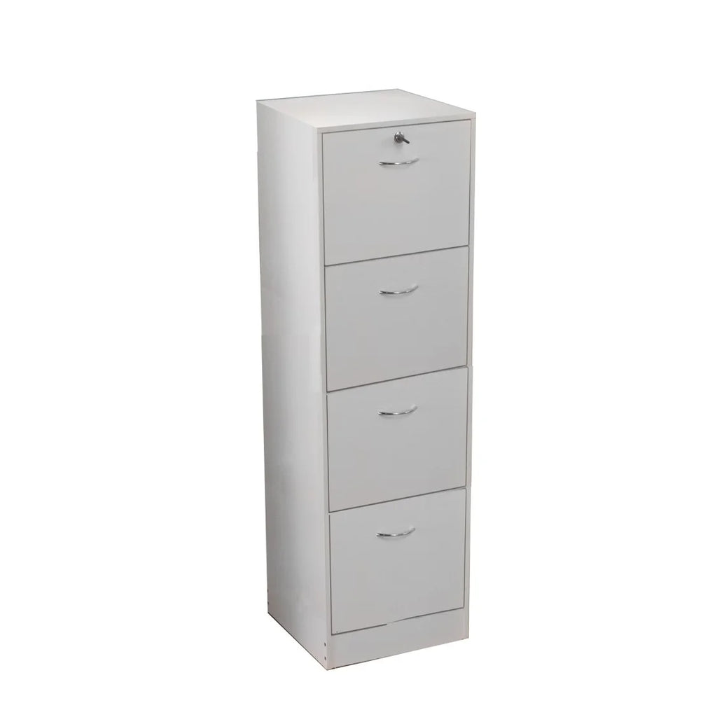 White 4 Drawer Wood Lockable Filing Cabinet L61181
