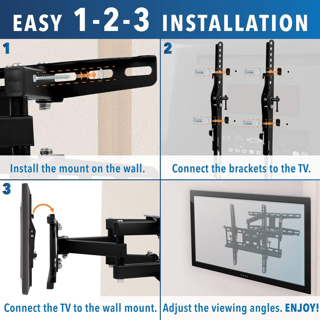 Articulating TV Wall Mount Corner Bracket, VESA 400 x 400, Dual Arm Full Motion, 115 Lbs Capacity, Black, Pack of 2 M29060