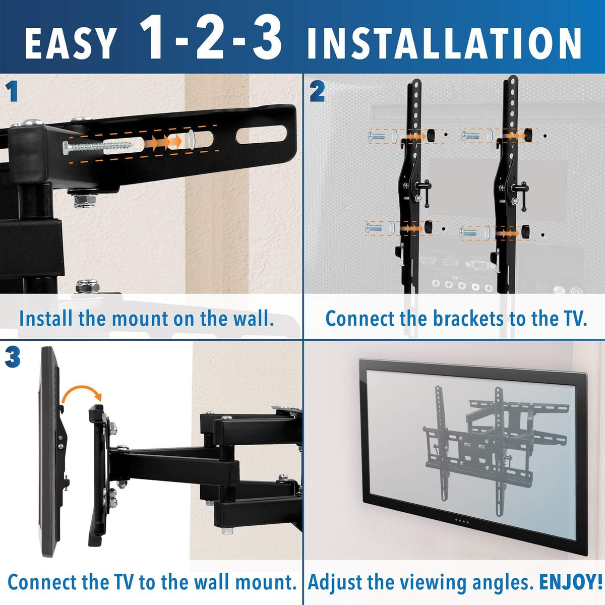 Articulating TV Wall Mount Corner Bracket, VESA 400 x 400, Dual Arm Full Motion, 115 Lbs Capacity, Black, Pack of 2 M29060