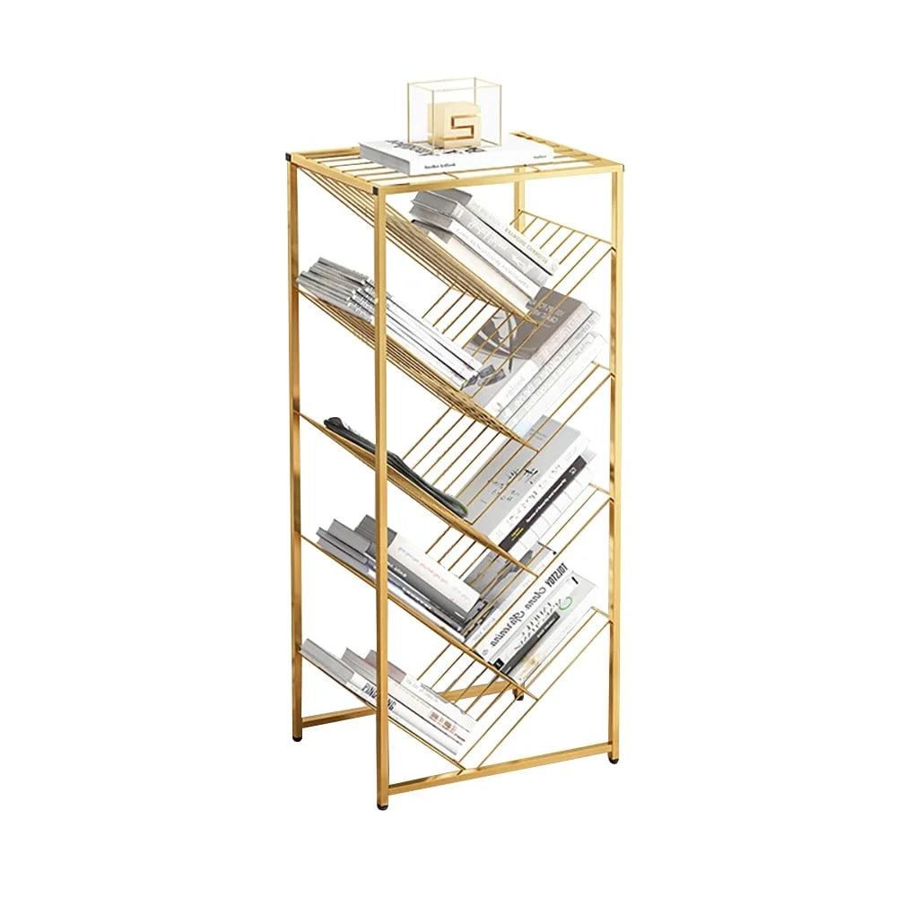 Mid-Century Rectangular Bookshelf Metal Gold Bookcase with Shelves O498500