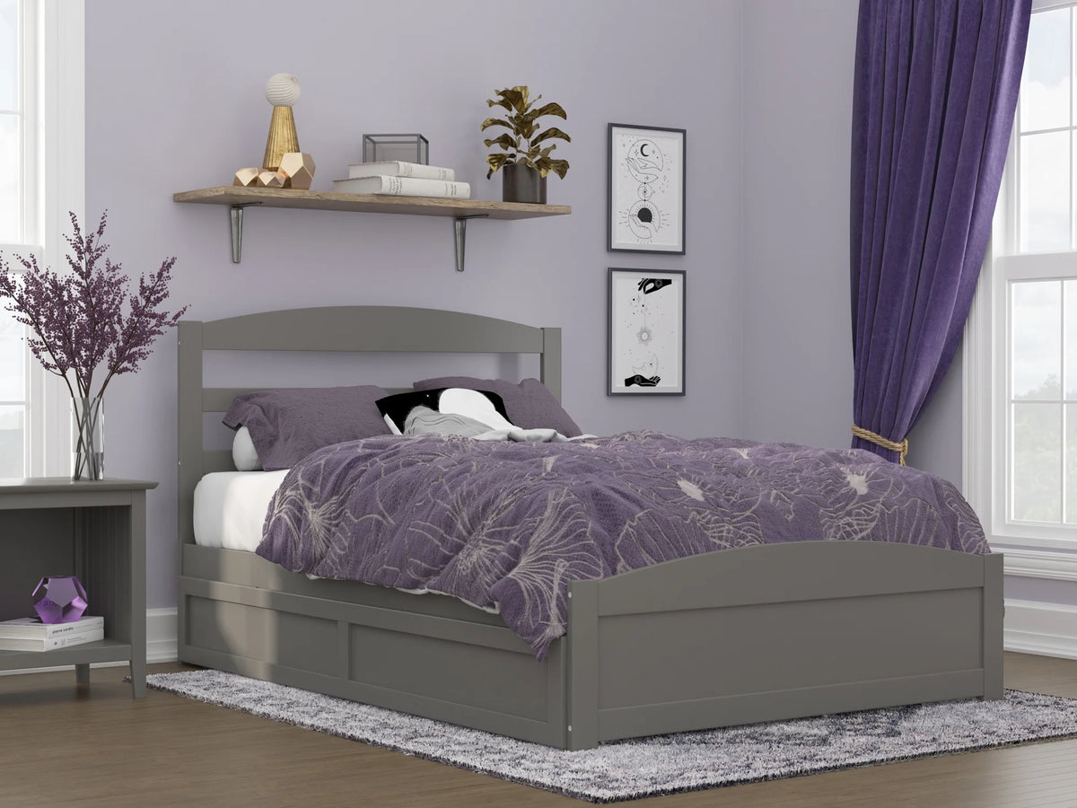 Grey Full Wood Platform Bed with Twin Trundle I25220