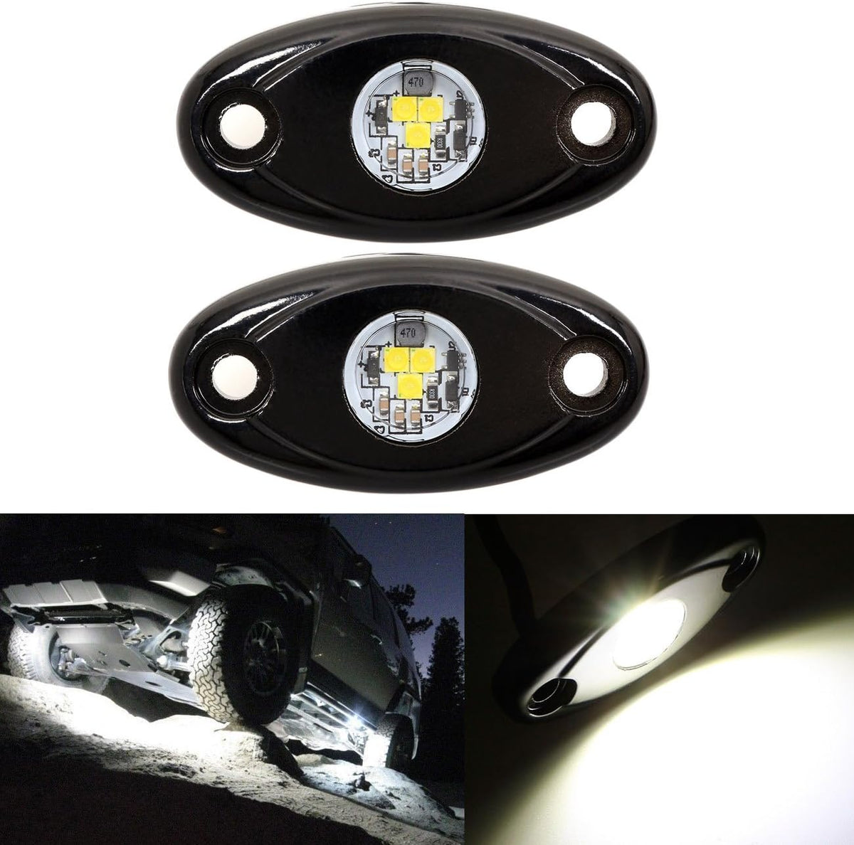 White 12Pods LED Rock Lights Kit with Switch Wire Harness U758