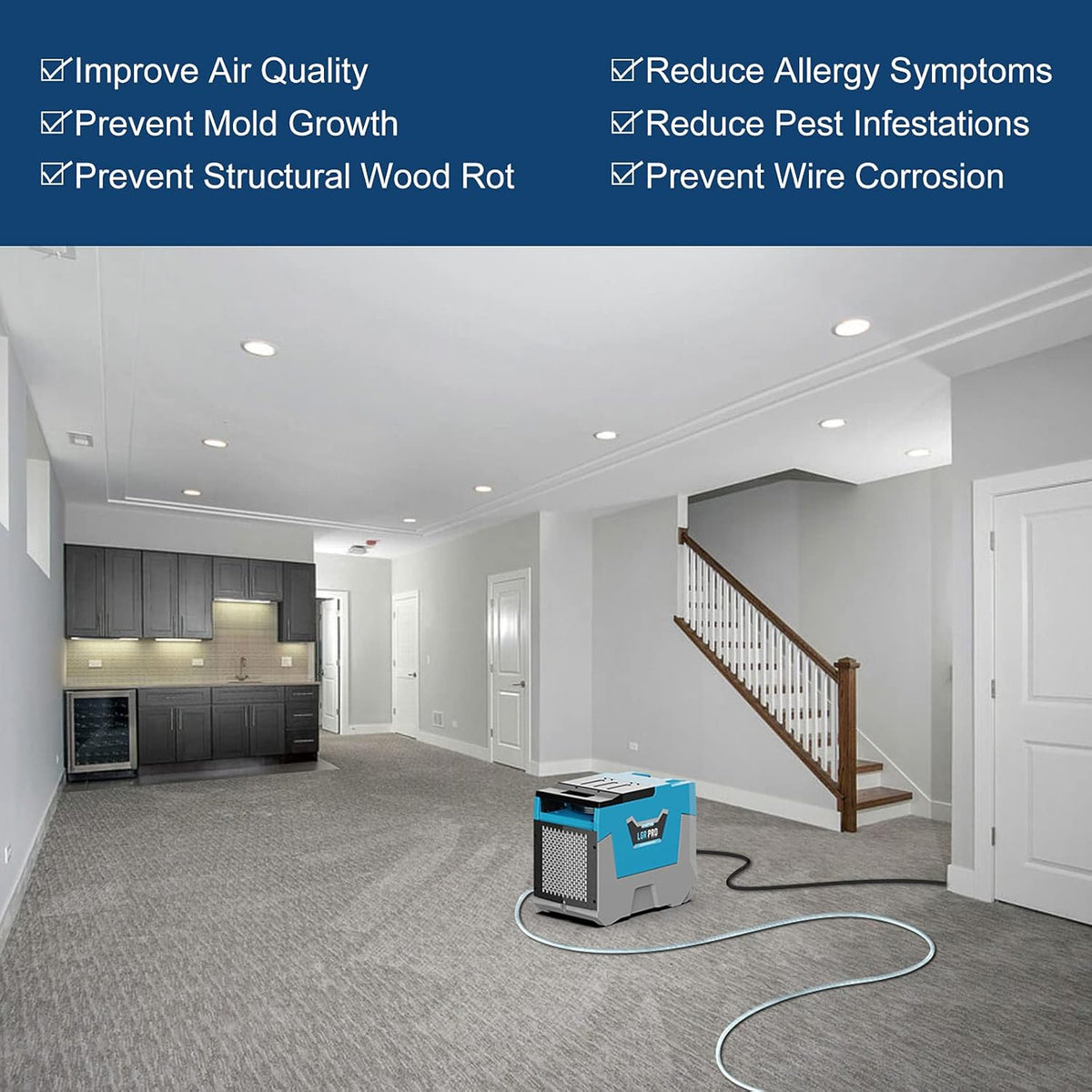 Commercial Dehumidifier with Pump & Drain Hose, Up to 13.39 Gallons/Day M469