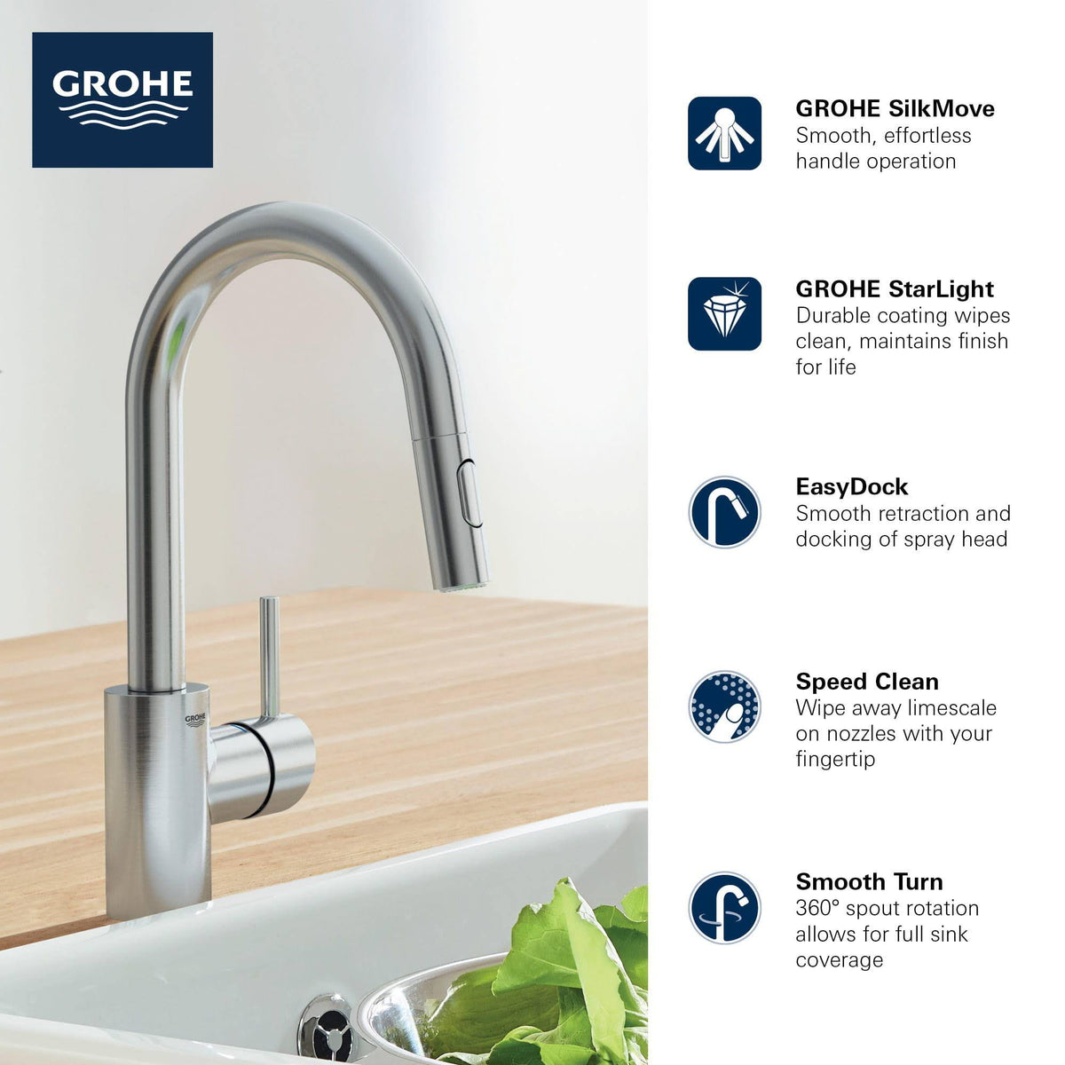 Single-Handle Kitchen Faucet in SuperSteel R23715