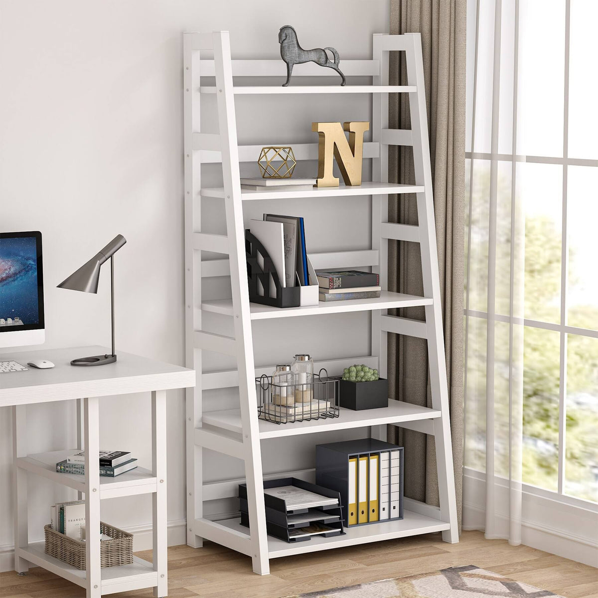 5-Tier Ladder Bookshelf Bookcase Brown N8631