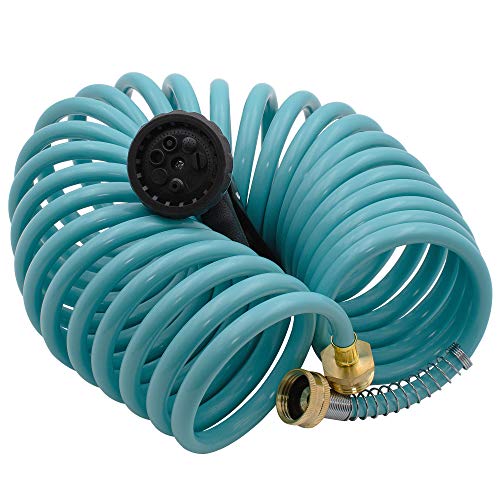 50 ft EVA Curly Garden Water Hose with Brass Connectors and 7-Pattern Sprayer Y198082