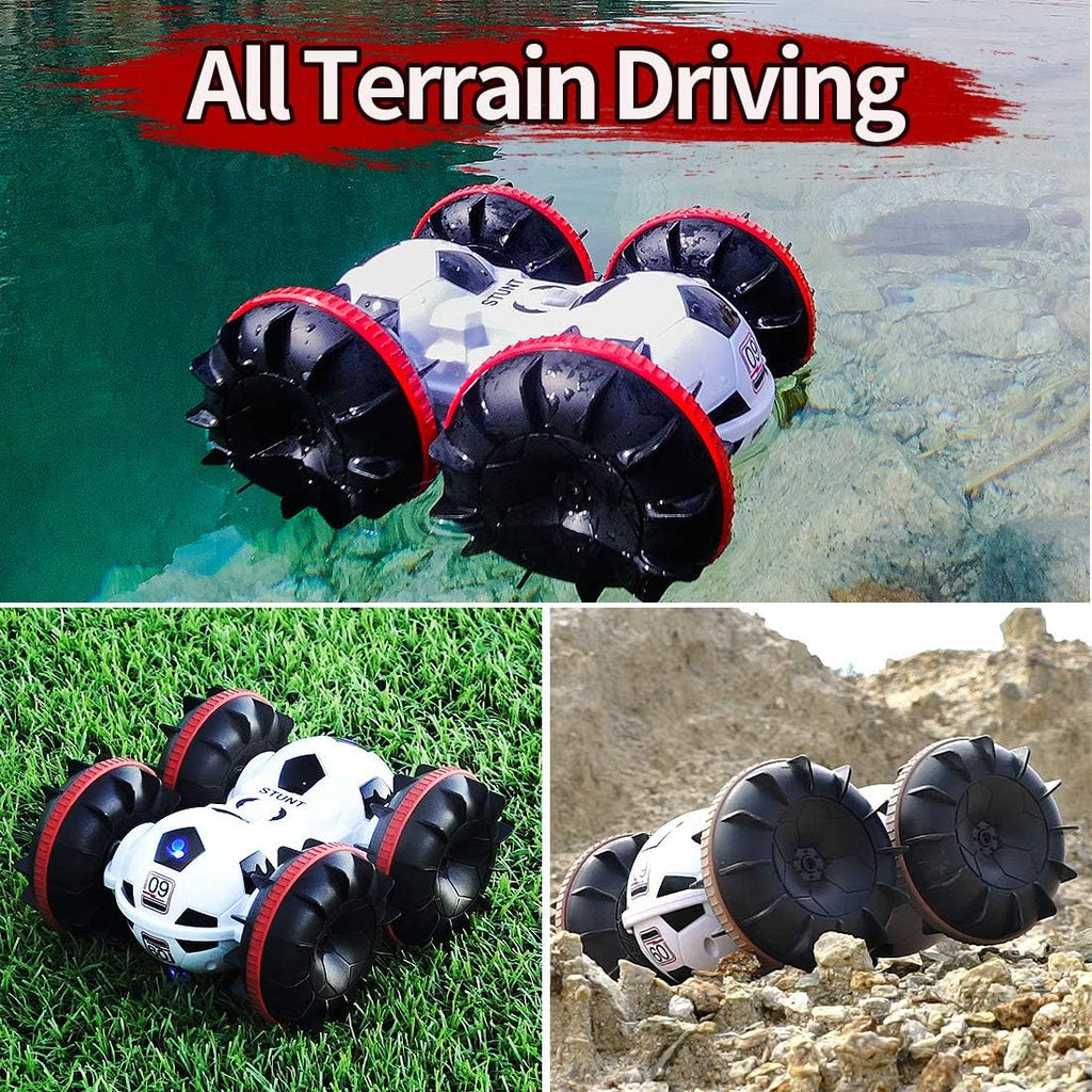 Amphibious Remote Control Car 2.4Ghz 4WD Waterproof Vehicle with 2 Rechargeable Batteries Pack of 2 P7627