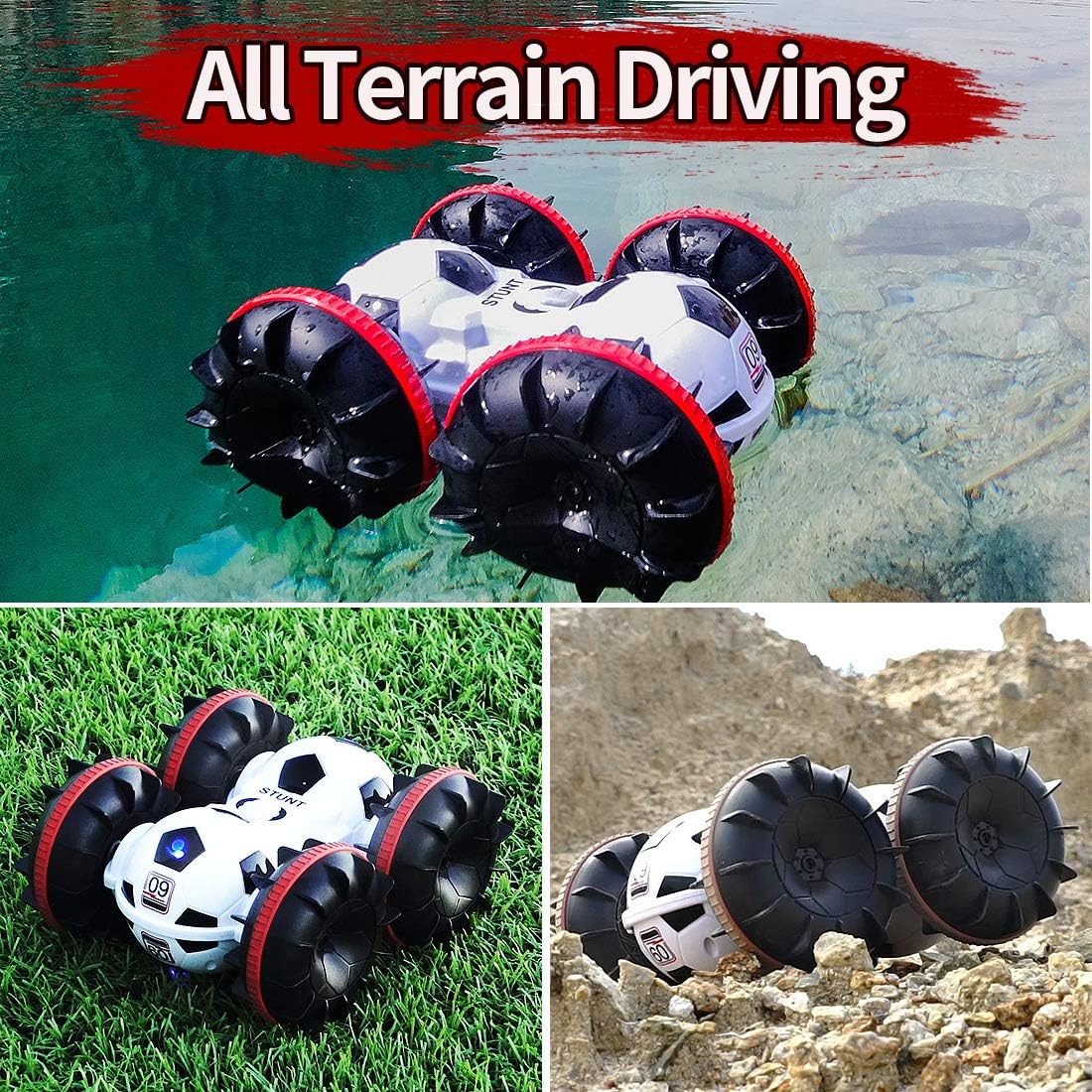 Amphibious Remote Control Car 2.4Ghz 4WD Waterproof Vehicle with 2 Rechargeable Batteries Pack of 2 P7627