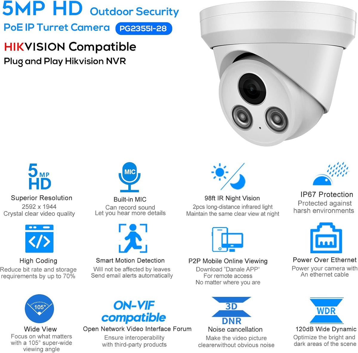 8MP PoE IP Turret Camera with Built-in Mic L254