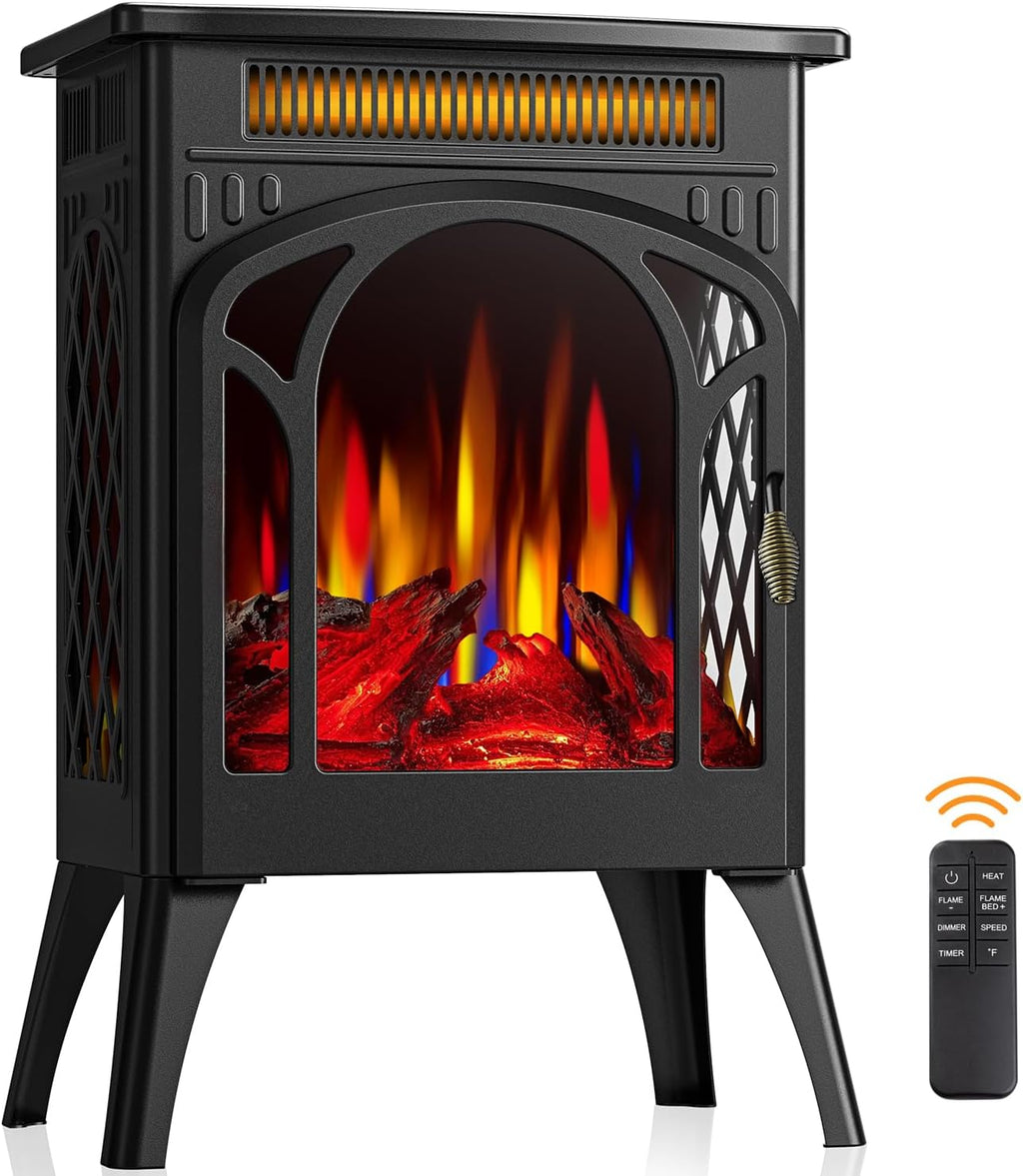 Electric Fireplace Stove, 1500W, 17" Infrared Heater, Remote Control, 8H Timer B360727