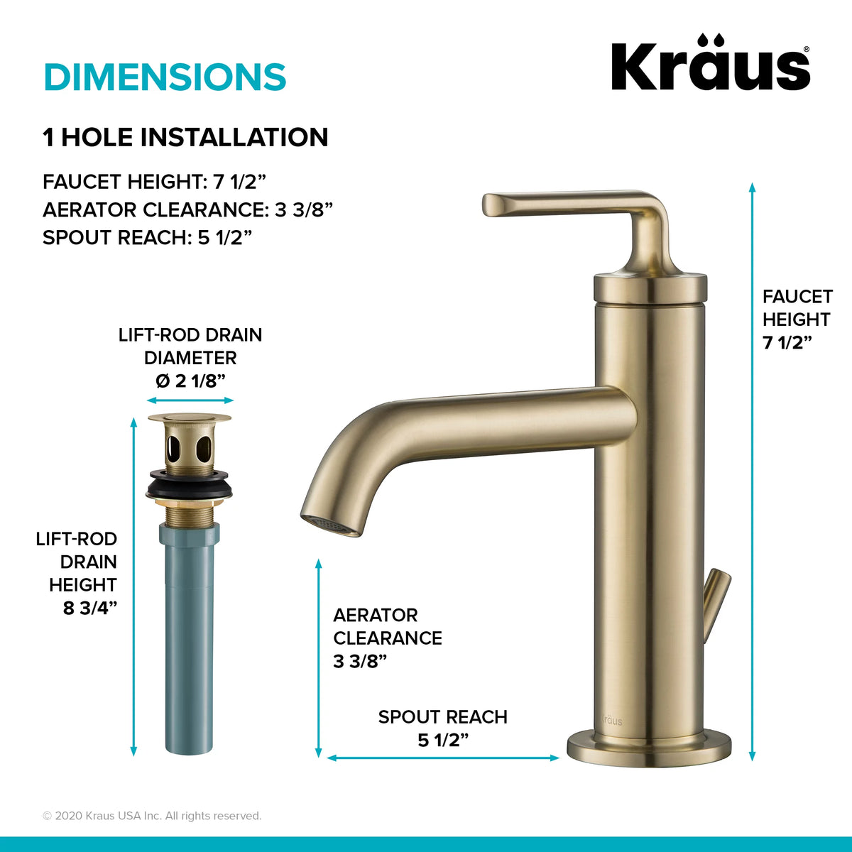 Single Handle Bathroom Sink Faucet with Lift Rod Drain T711268