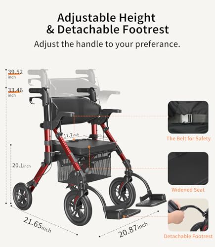 Lightweight Foldable Rollator Walker with Seat and Brakes S5814