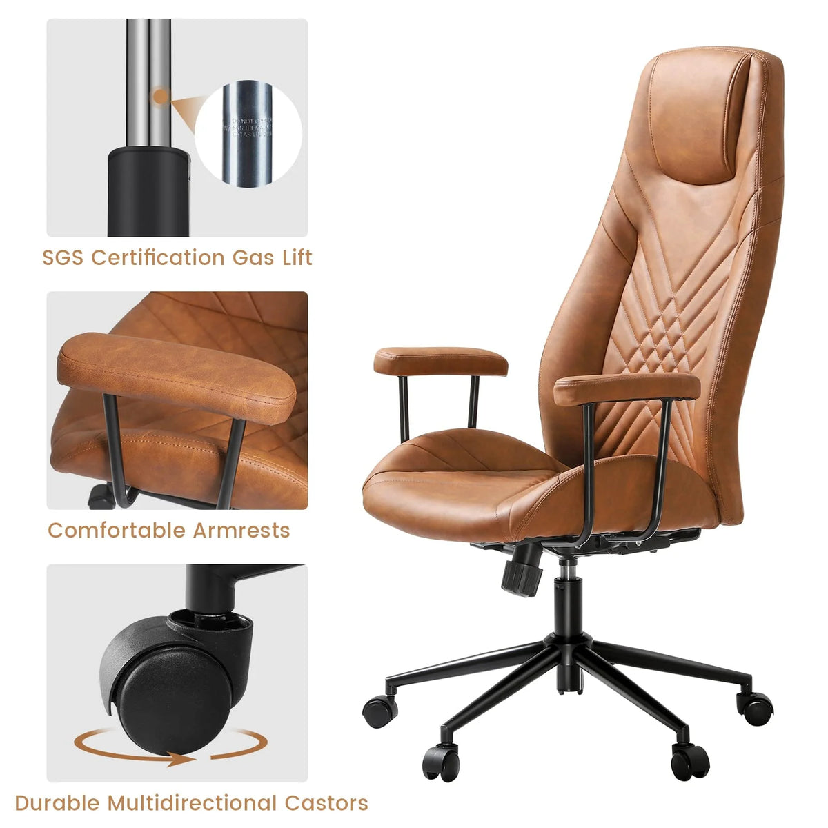 High Back Office Chair with Armrest Brown E38199
