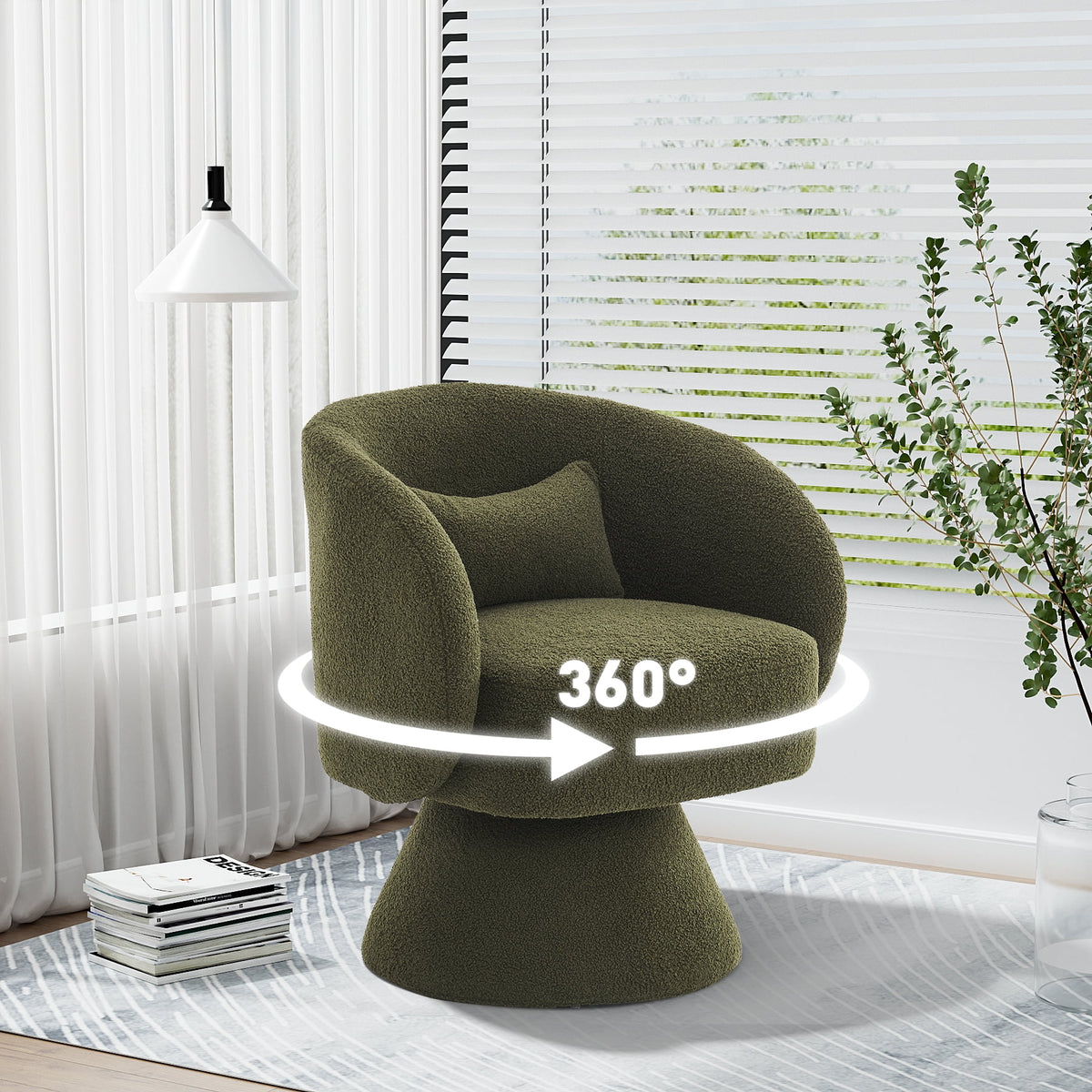 Set of 2 Teddy Fabric Swivel Barrel Chairs with Pillow M363649