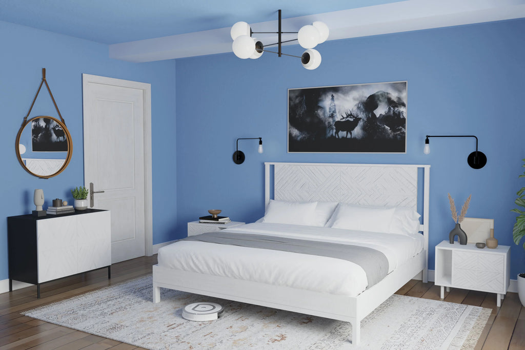 Queen Platform Bed Frame with Headboard Solid Wood Black I83270