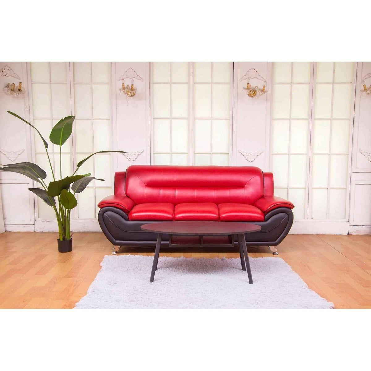Red & Black Leatherette Sofa Set Q788